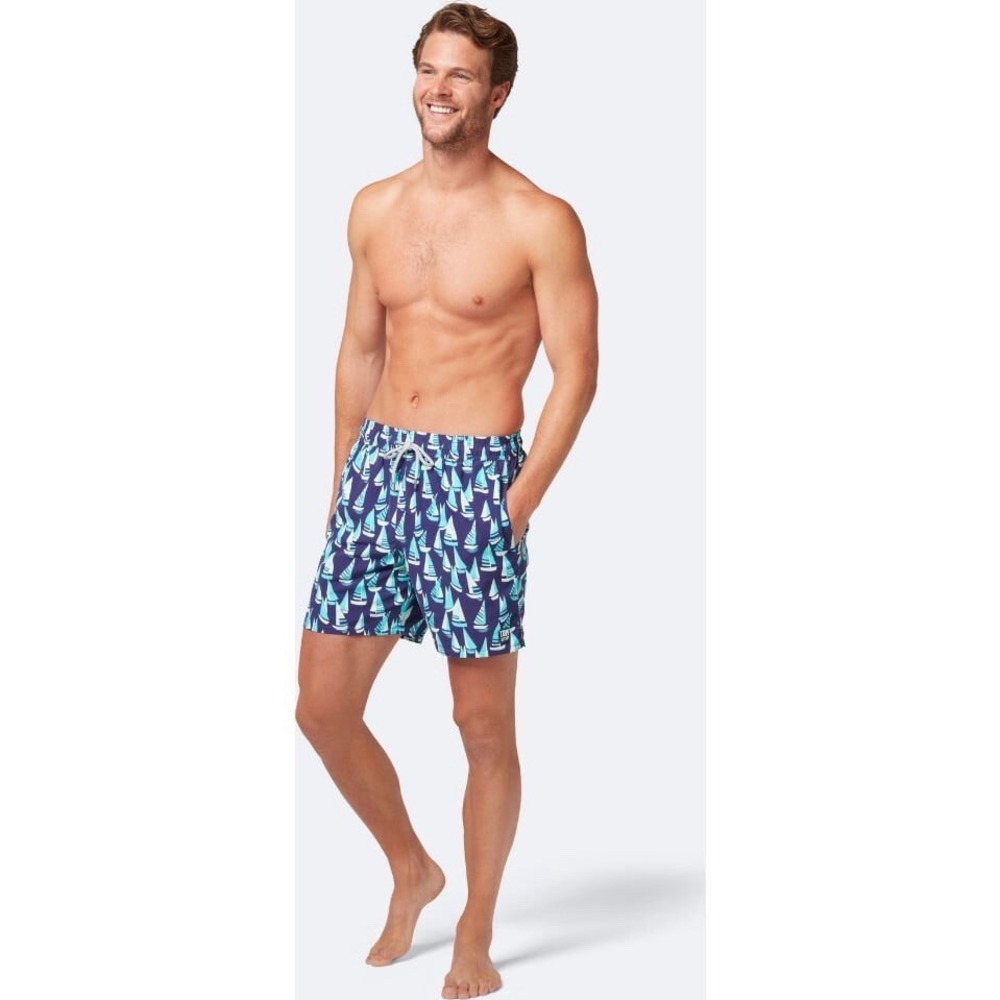 Tom & Teddy Mens Boat Swim Trunks L Mulberry Sky‎ Blue Sailboat Print Vacation